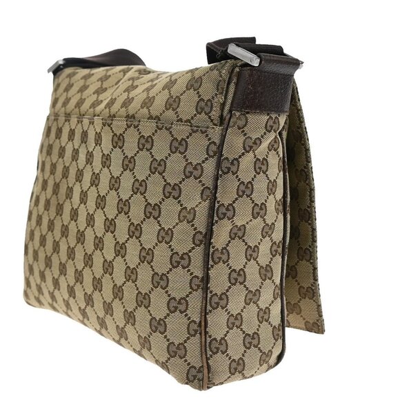 GUCCI Logo GG Pattern Crossbody Shoulder Bag Canvas Leather Brown - Picture 3 of 5